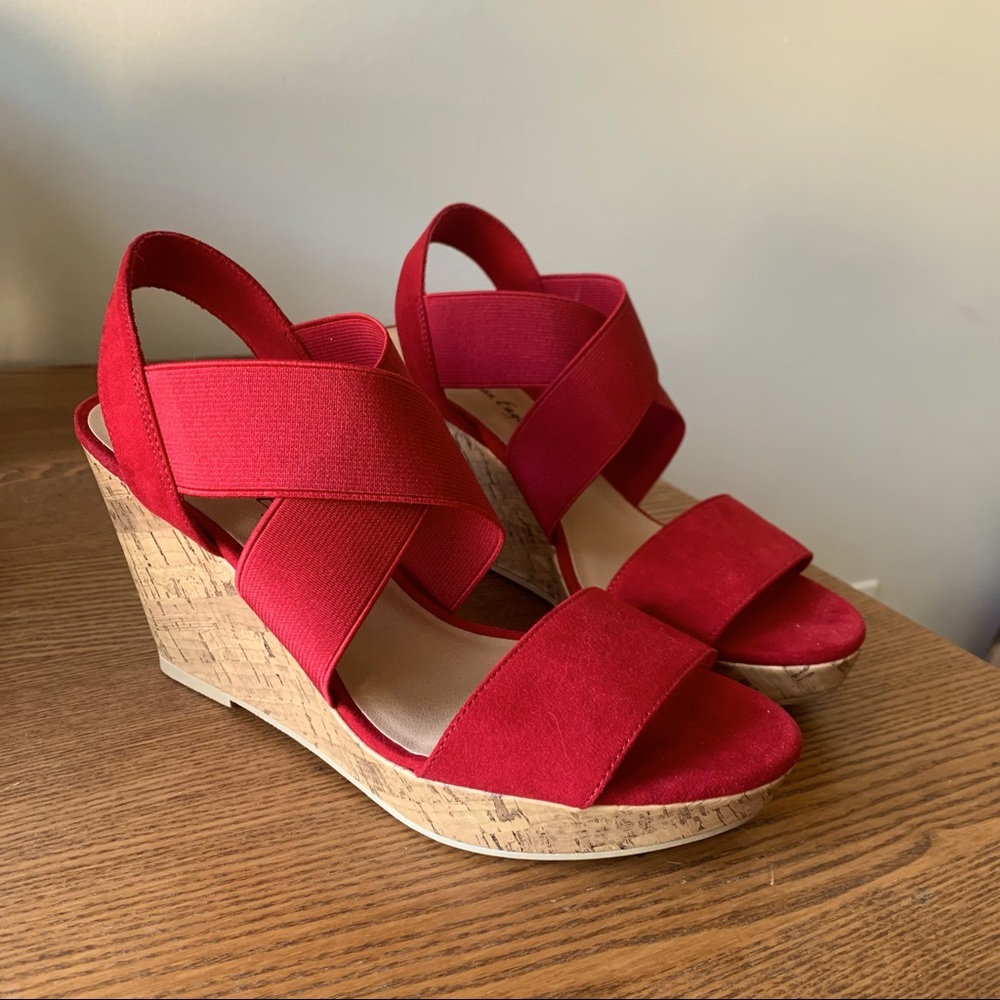 American Eagle red wedge sandals